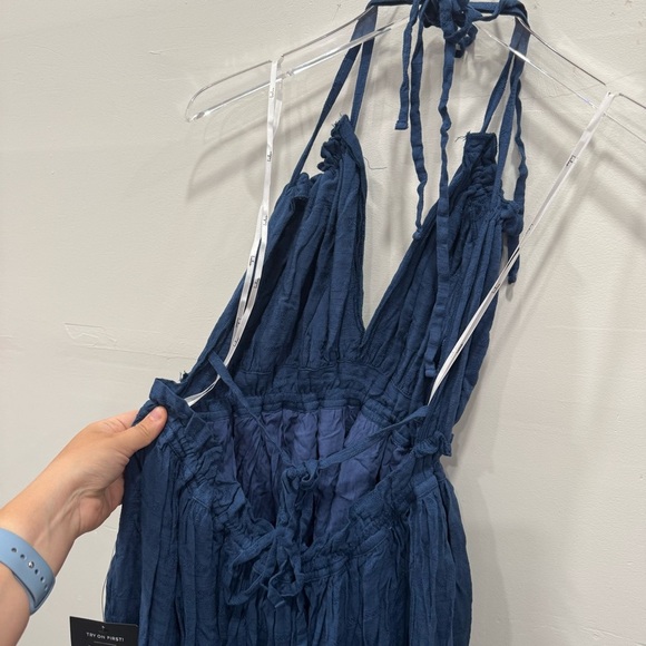 Lulu’s Pretty As a Picture Navy Blue Ruffle Halter Dress - Picture 9 of 12